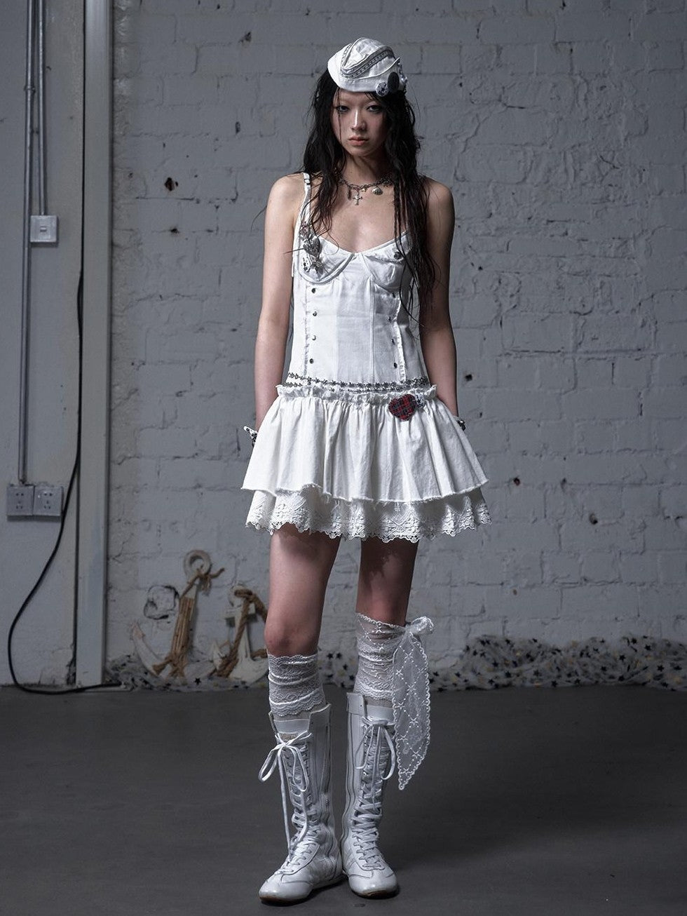 NO ROMANCE Washed Frayed Hem Vintage Punk Academy Women'S Cotton Slip Mini Dresses