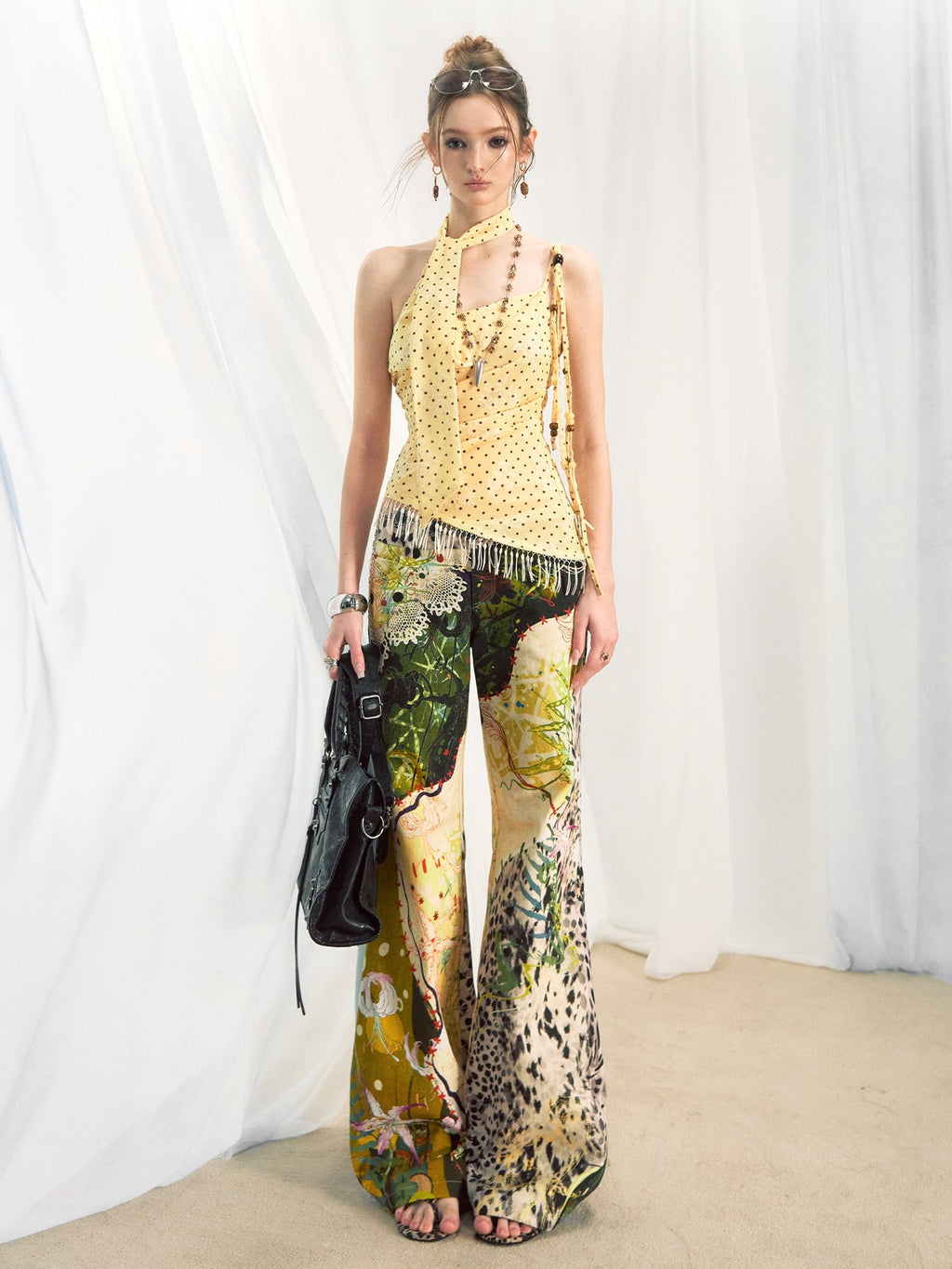 OfAkiva Leopard Print Low Waist Slim Fit Casual Women Zipper Flared Pants