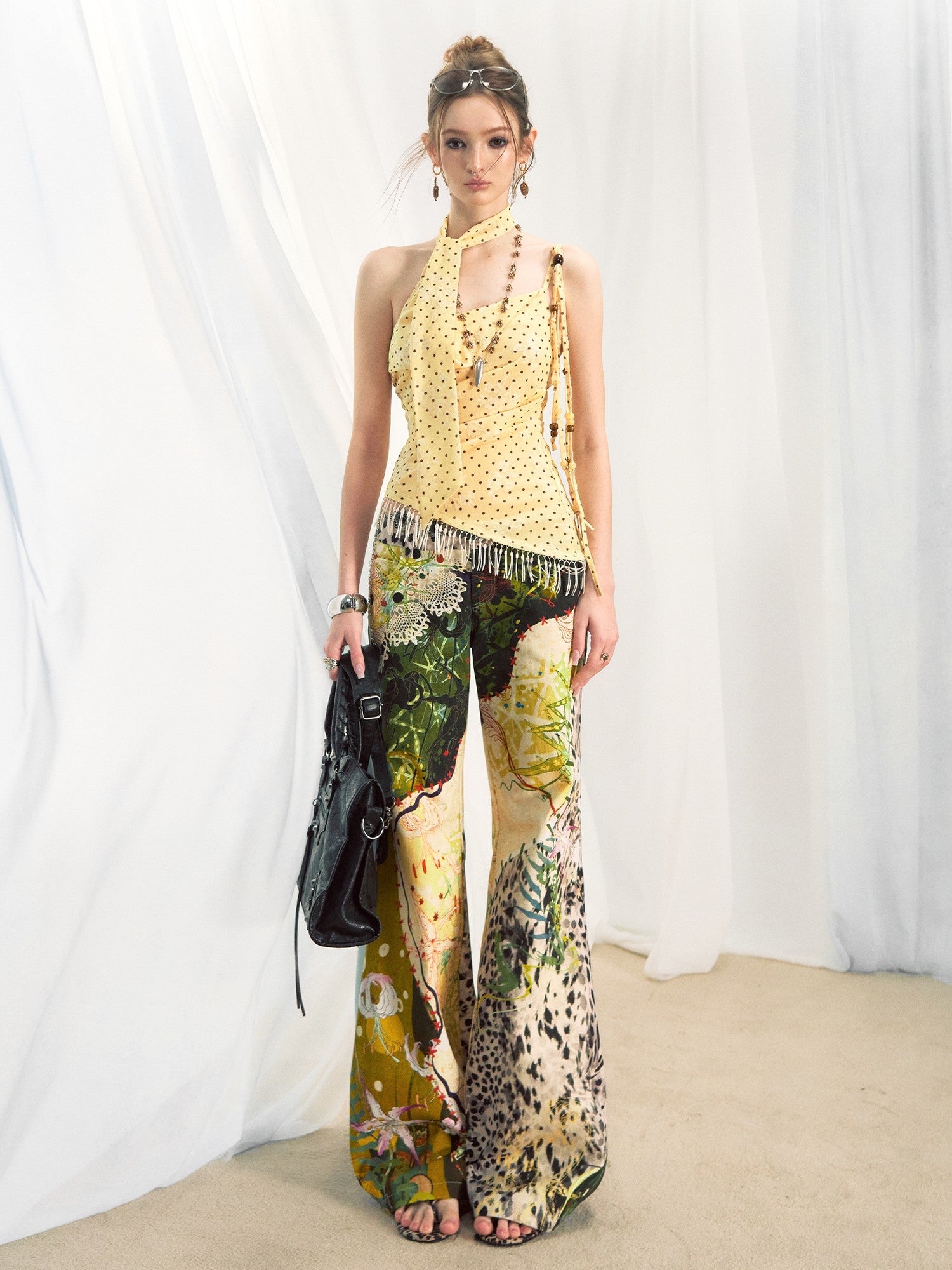 OfAkiva Leopard Print Low Waist Slim Fit Casual Women Zipper Flared Pants