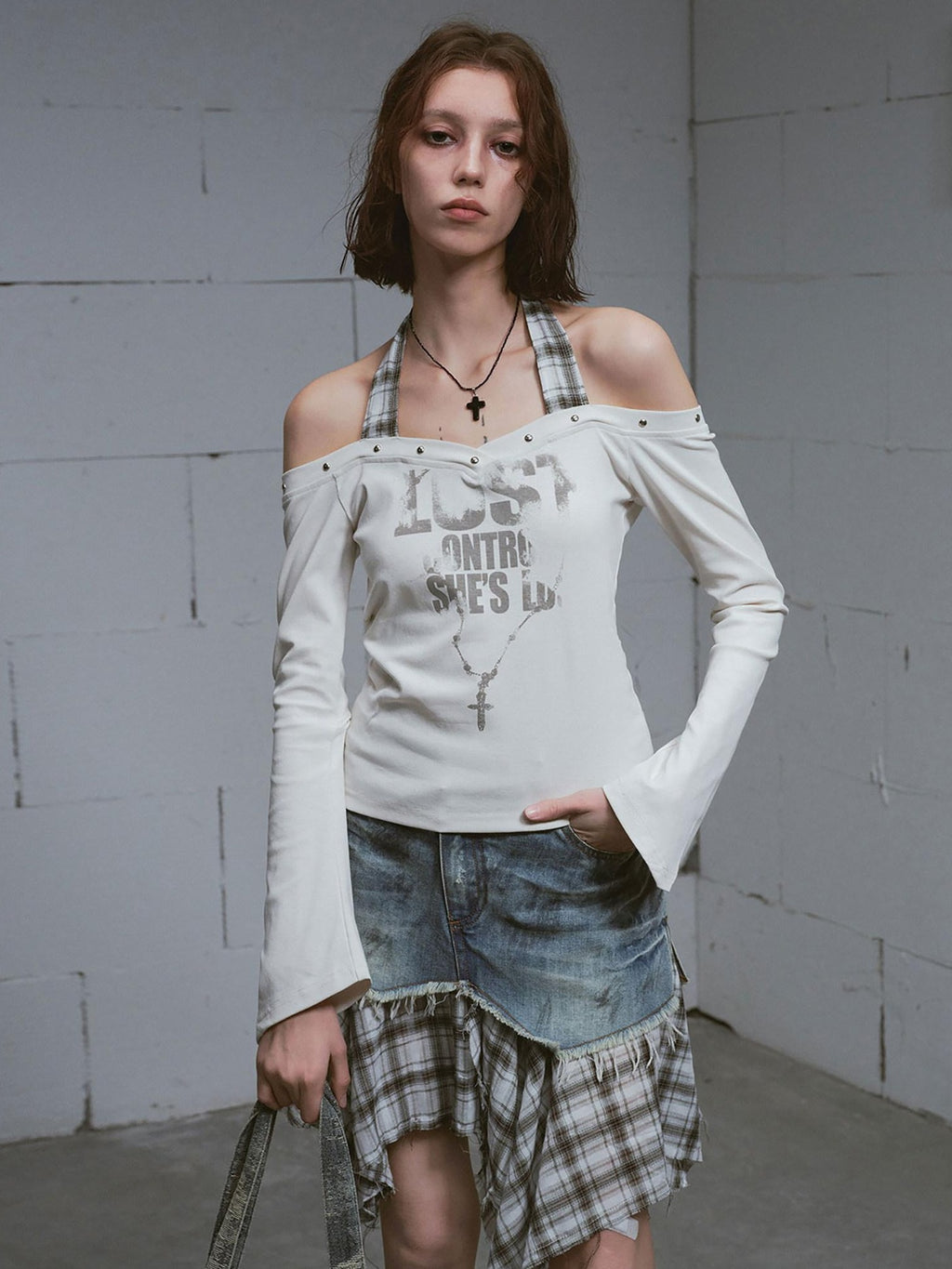Cest Nous Distressed Patchwork Asymmetrical Aline Loose Mid Waist Women Midiskirts