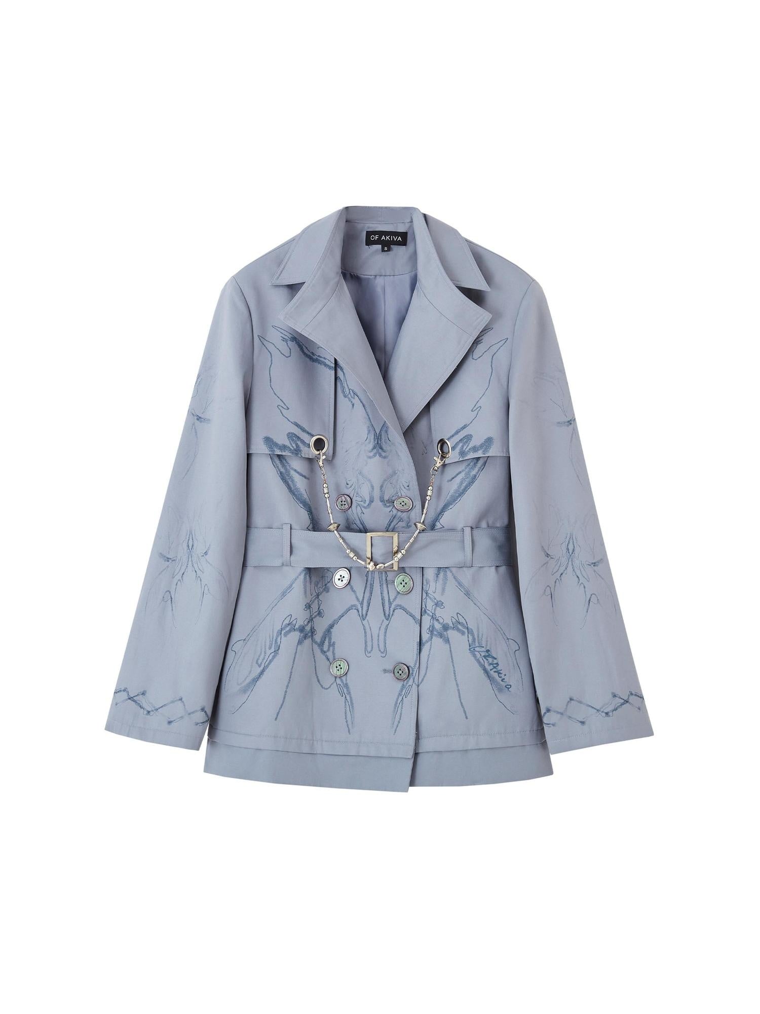 OfAkiva Printed Slim Fit Short Length Long Sleeve Women Cotton Blend Trench Coats