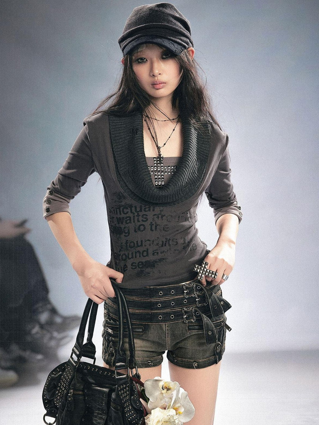 Cest Nous Soft Cotton Ripped Punk Slim Fit Collared Letter Print Women Knitwear