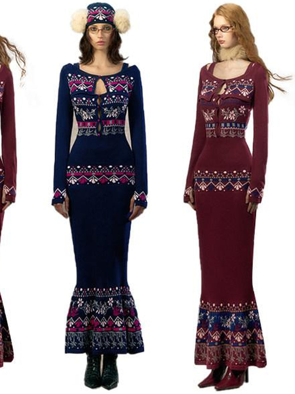 OfAkiva Elegant High Waist Knit Two Piece Mermaid Slim Long Sleeve Women Maxi Dresses