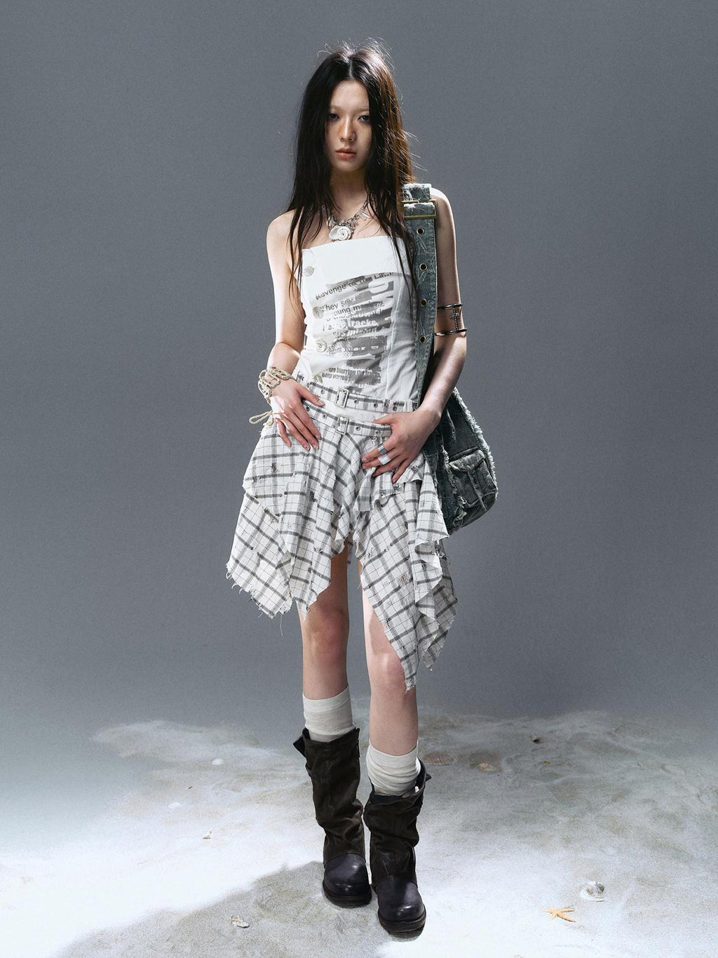 Cest Nous Strapless Asymmetric Print Cinched Waist A Line Cotton Street Style Minidresses