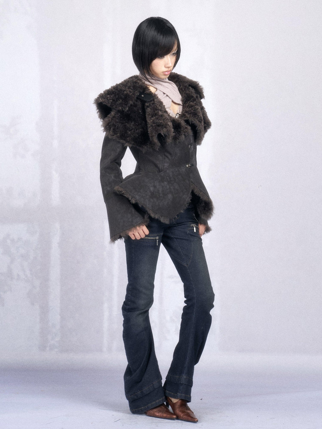 OPEN AESTHETIC Warm Faux Fur Oversized Lapel Collar Women Dark Aesthetic Black Casual Jackets