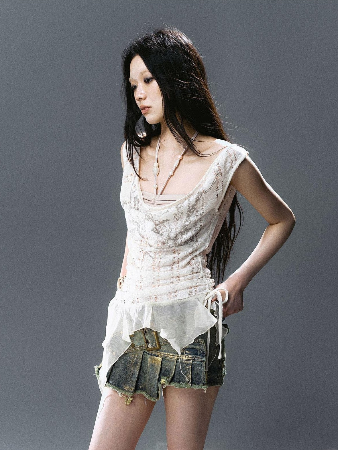 Cest Nous Asymmetrical Patchwork Chiffon Strappy Slim Fit Street Printed Minidresses