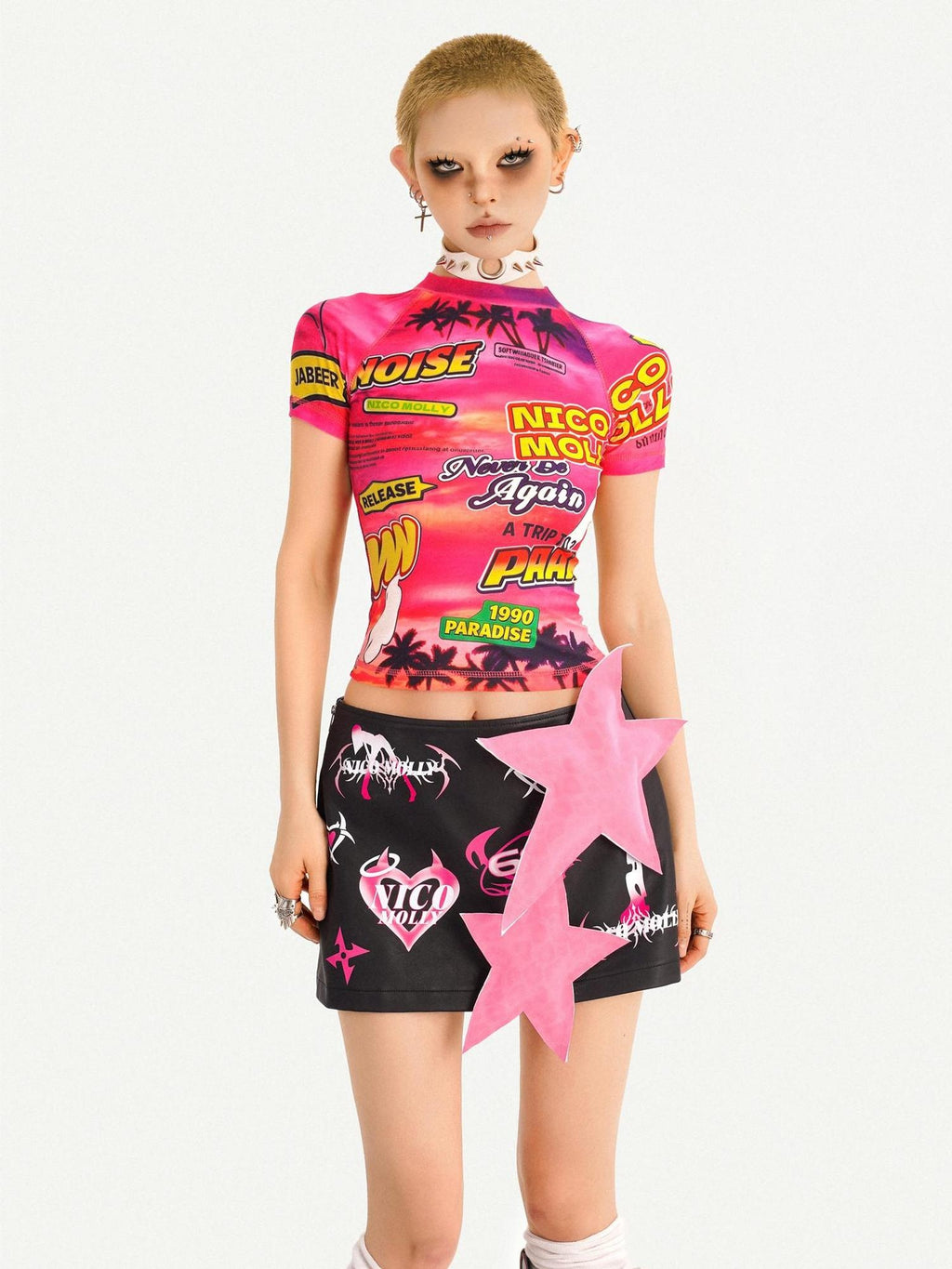 Nico Molly Letter Print Streetwear Raglan Short Sleeve Women Tshirt Basic Crop Tops