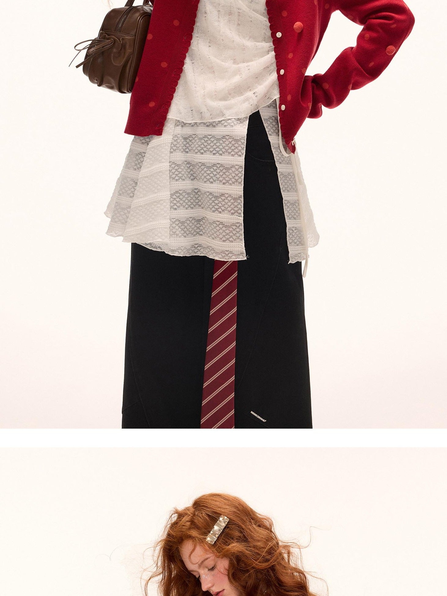 MAMC Comfort Viscose Blend Polka Dot Slim Fit Campus Open Front Long Sleeve Cardigans