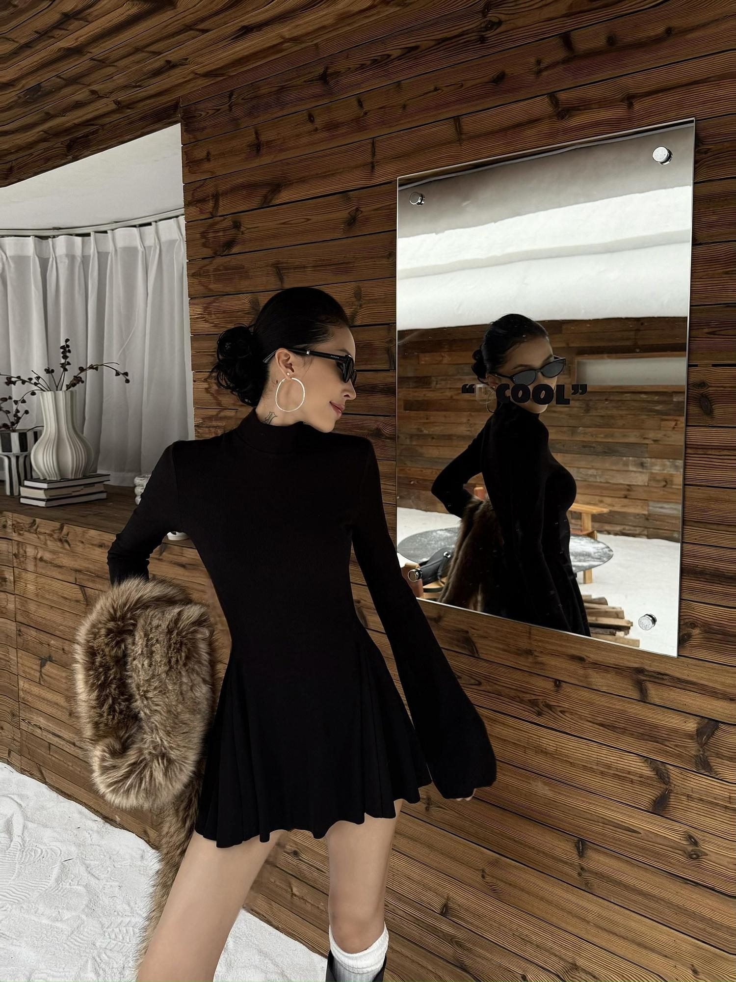 ZERO Soft Stretch Korean Knit High Neck Long Sleeve Asymmetric Hem Slim Mini Dresses