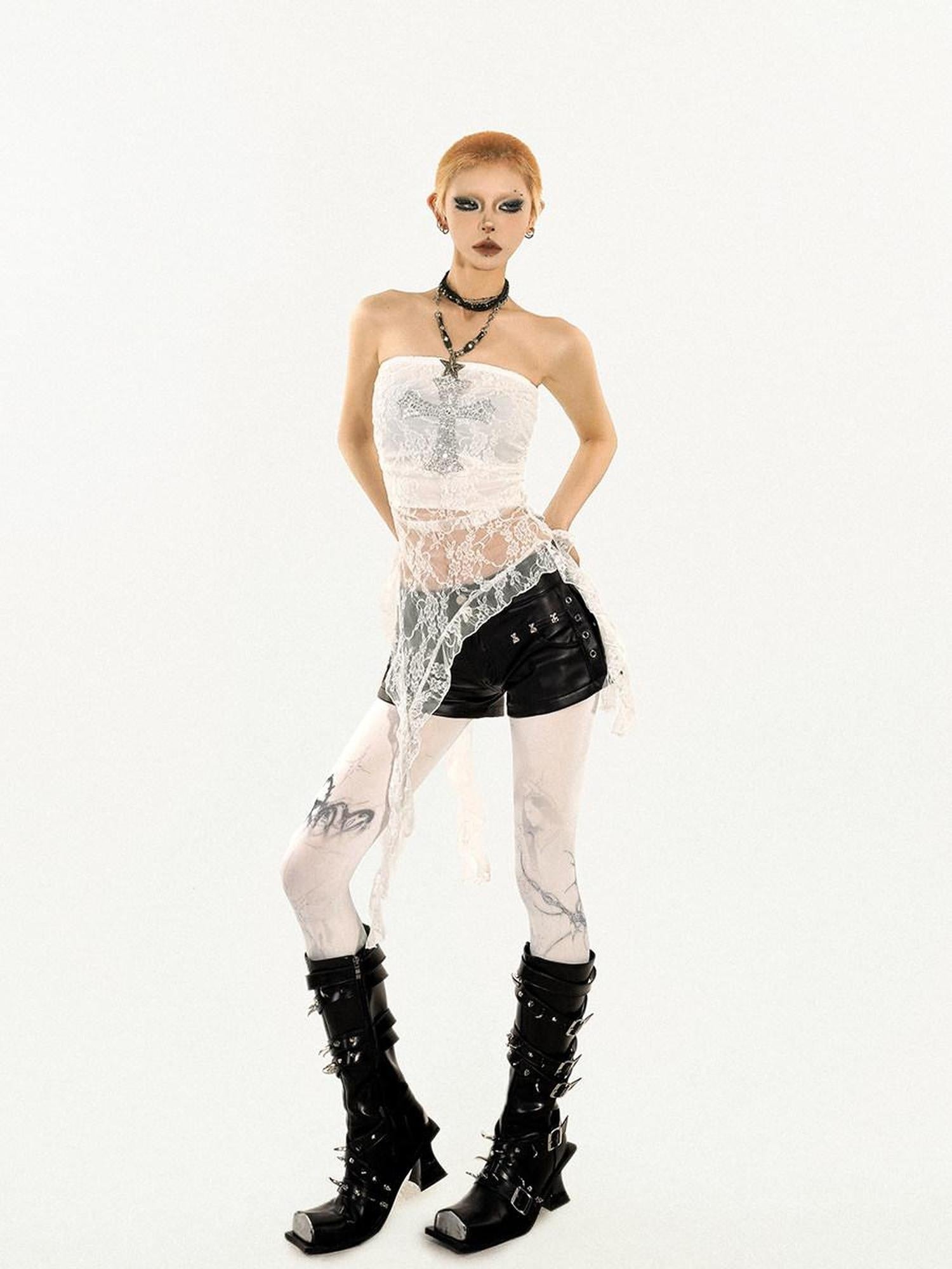 Nico Molly Fringe Slim Fit Punk Street Women Solid Black White Silver Tube Tops