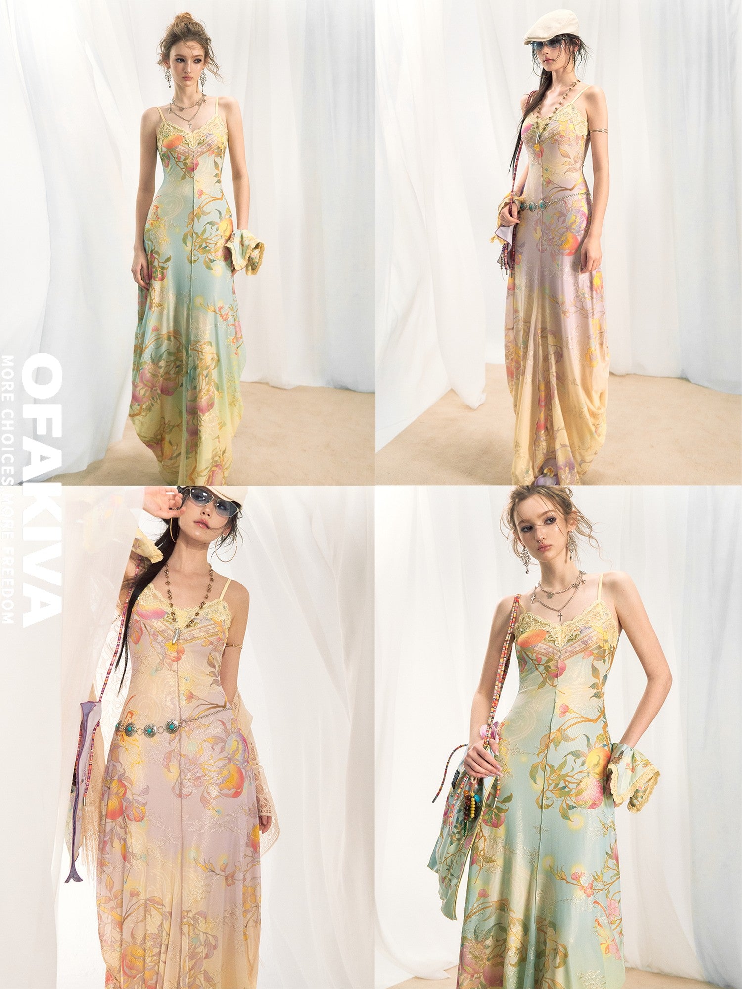 OfAkiva High Stretch Colorblock New Chinese Style A Line High Waist Women Maxi Dresses