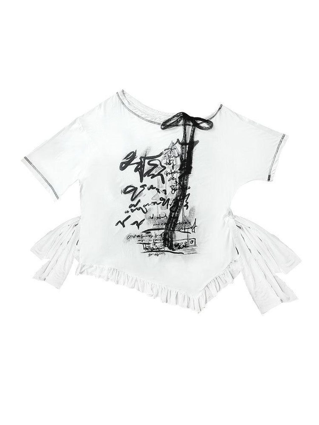 WSW Cotton Rich Print Street Loose Drop Shoulder Unisex White Short Sleeve T-Shirts