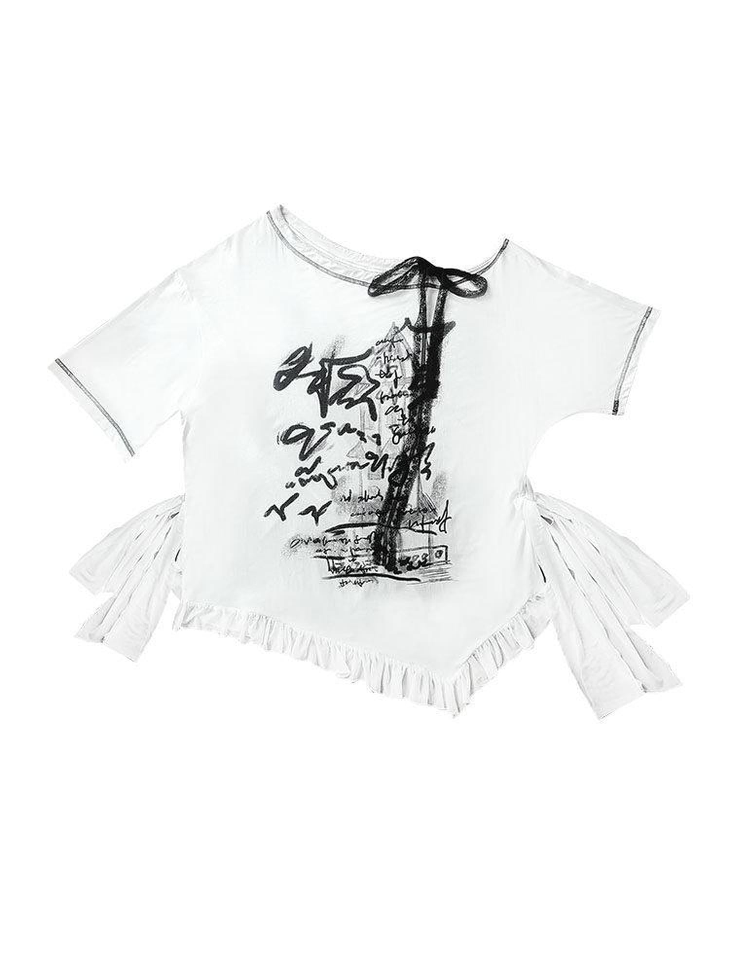 WSW Cotton Rich Print Street Loose Drop Shoulder Unisex White Short Sleeve T-Shirts