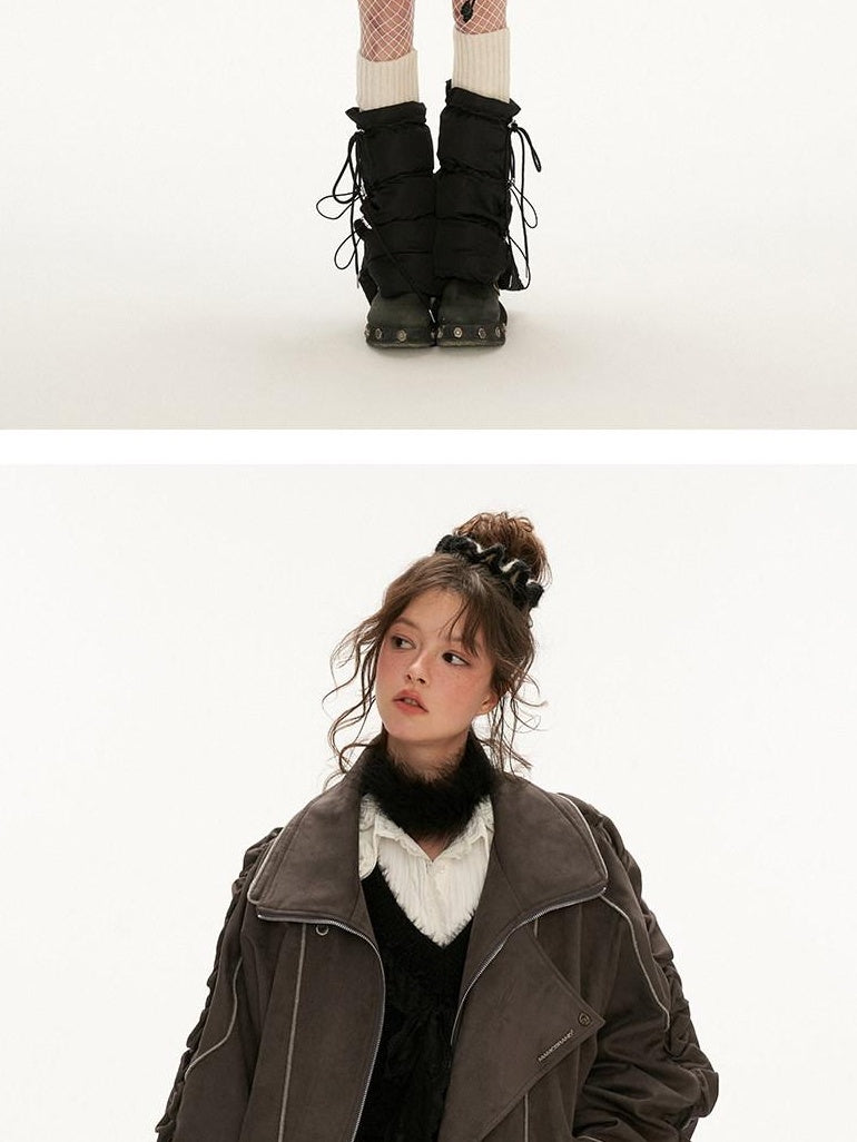 MAMC Stretch Polyester Loose Fit Mechanical Lapel Zipper Gray Leather Jackets
