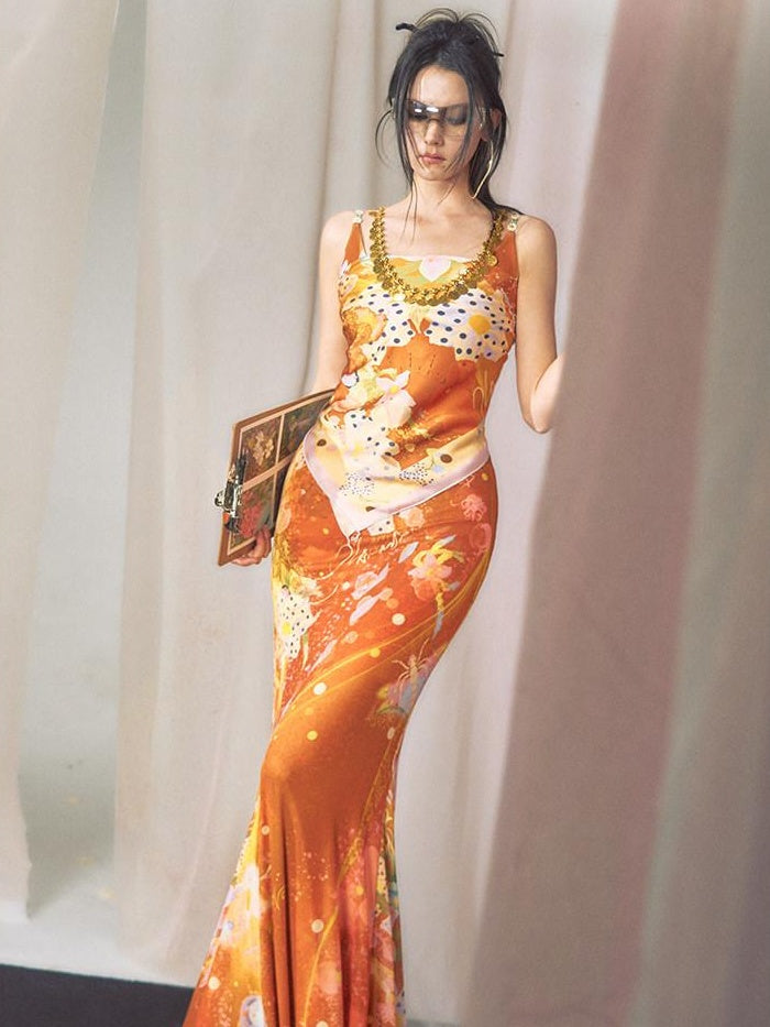 OfAkiva Floral Resort High Waist Sleeveless V-neck Tie Waist Slim Fit Women Maxi Dresses