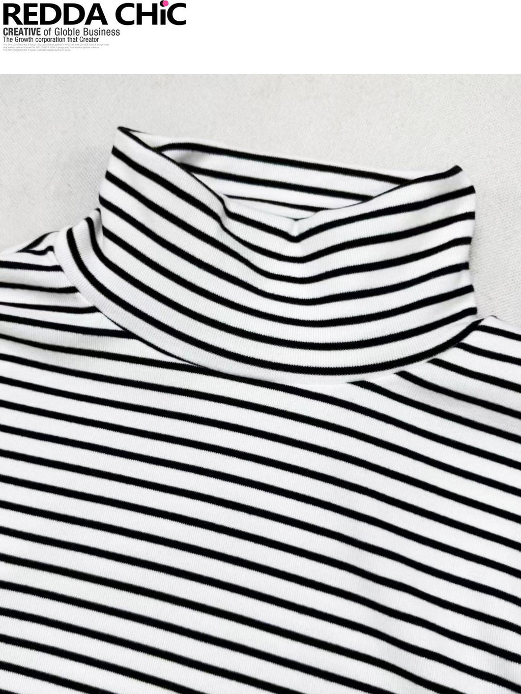 REDDACHIC Black White Stripe Gothic Half Collar Women'S Fleece Long Sleeve T-Shirts