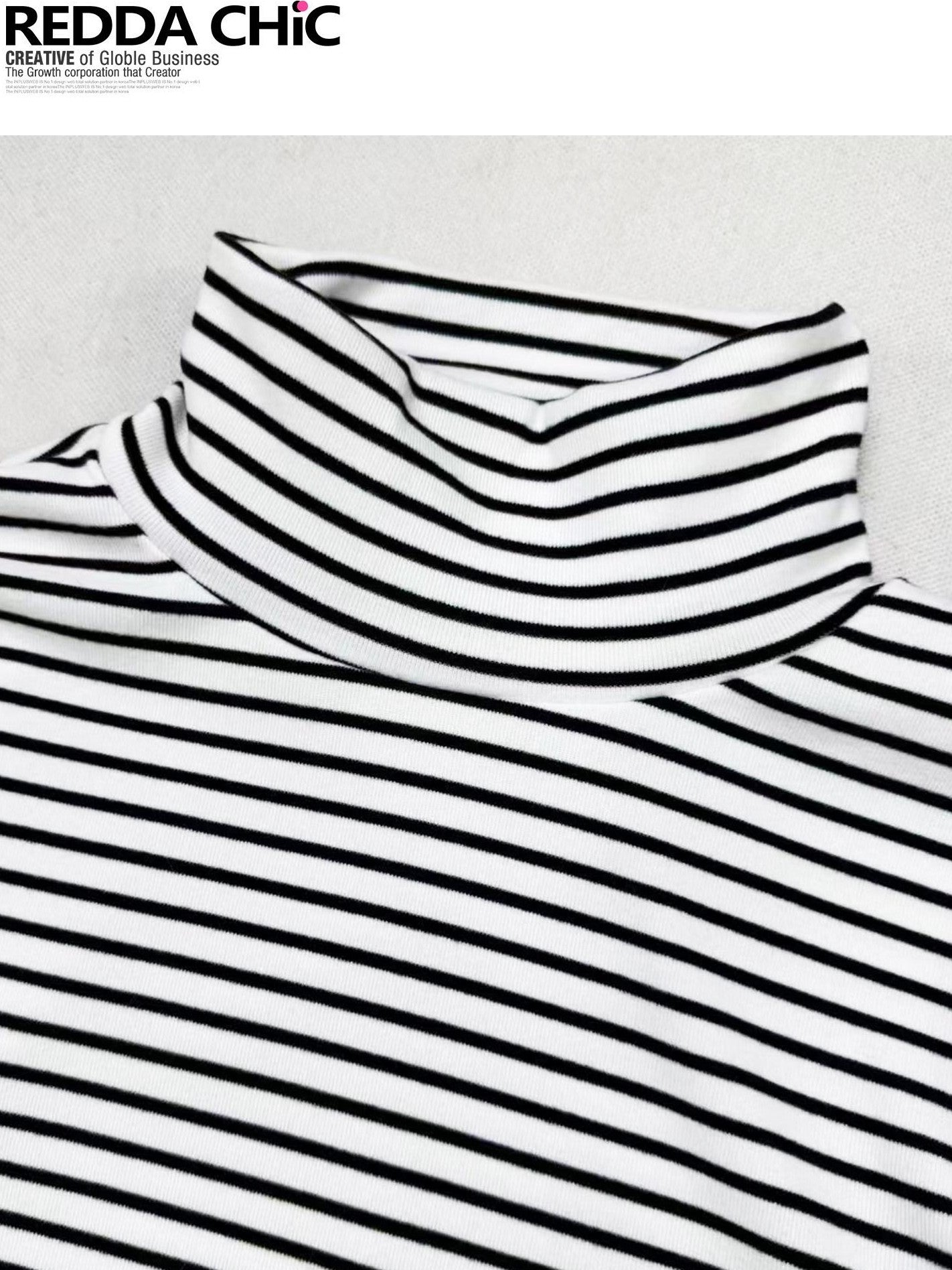 REDDACHIC Black White Stripe Gothic Half Collar Women'S Fleece Long Sleeve T-Shirts