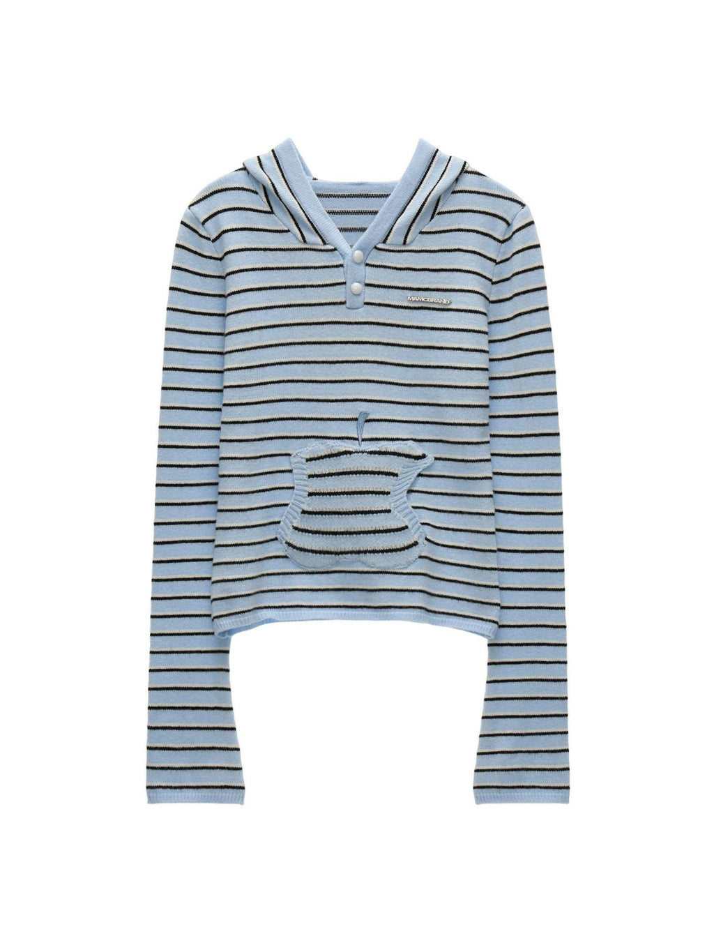 MAMC Sweet Hooded Striped Slim Fit Princess Style Long Sleeve Women Blue Knitwear