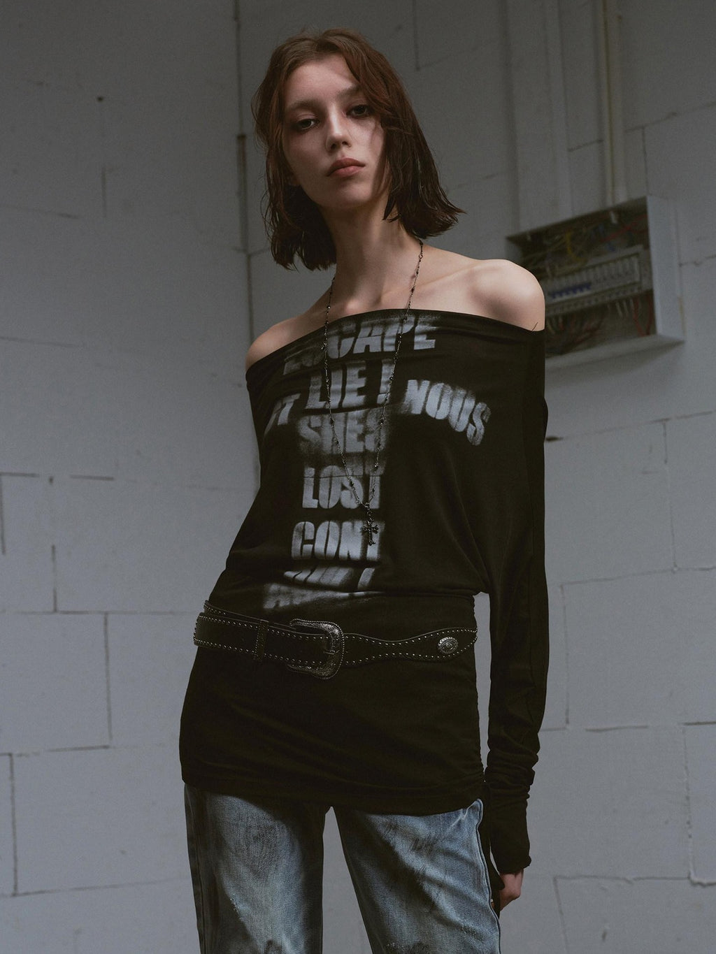 Cest Nous Lyocell Printed Street Punk Loose Batwing Women Crop Offshouldercroptops