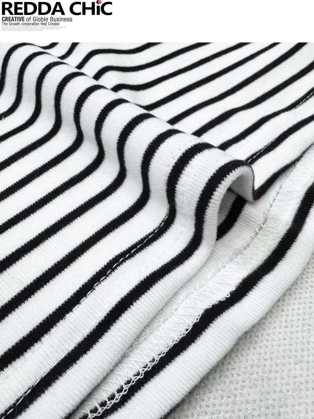 REDDACHIC Black White Stripe Gothic Half Collar Women'S Fleece Long Sleeve T-Shirts