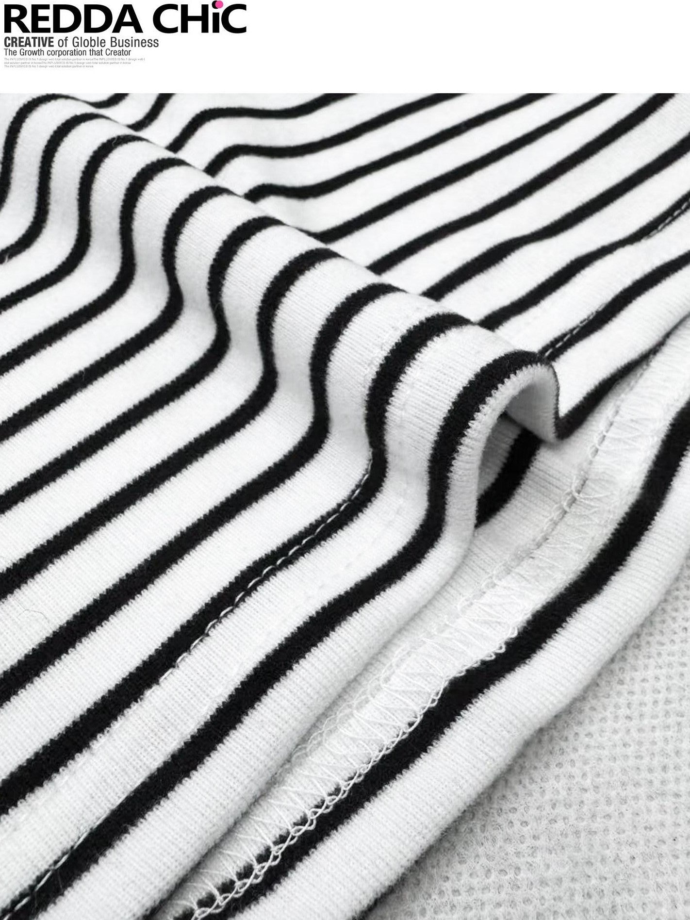 REDDACHIC Black White Stripe Gothic Half Collar Women'S Fleece Long Sleeve T-Shirts
