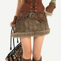 Nico_Molly_Beaded_Vintage_Patchwork_A_Line_Mid_Waist_Lined_Brown_Women_Top_&_Skirt_Sets_MISSTT