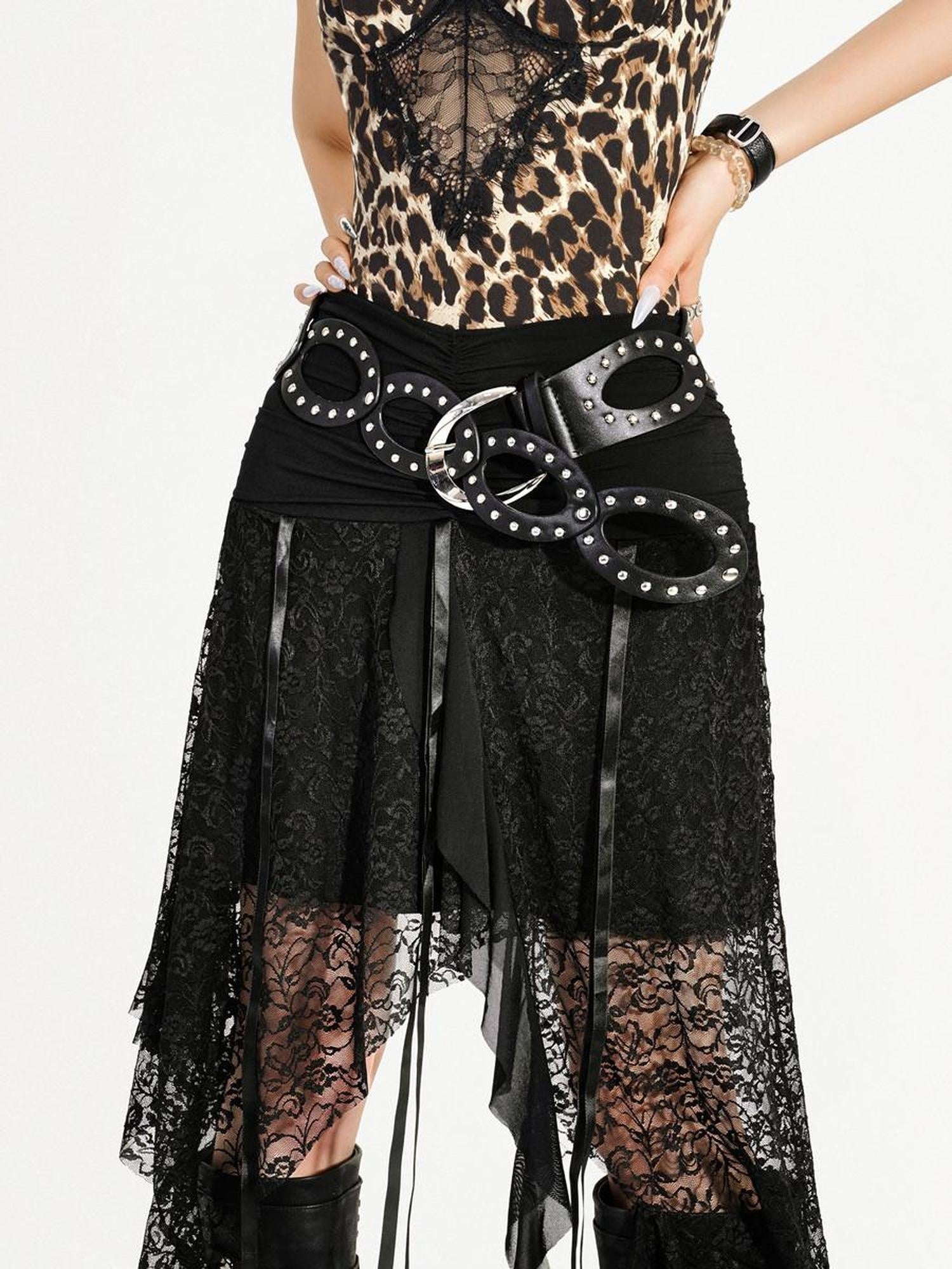 Nico Molly Rhinestone Cutout Vintage Punk Street Women Smooth Pu 5Cm Buckle Belts