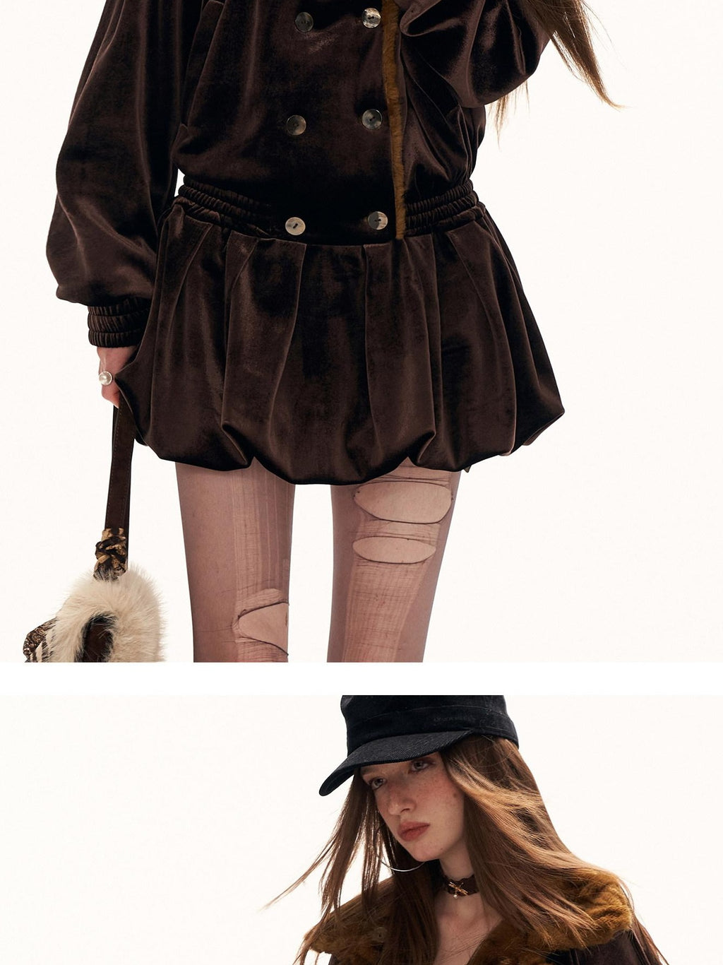MAMC Cinched Waist Vintage Double Breasted Button Long Sleeve Brown Mini Dresses