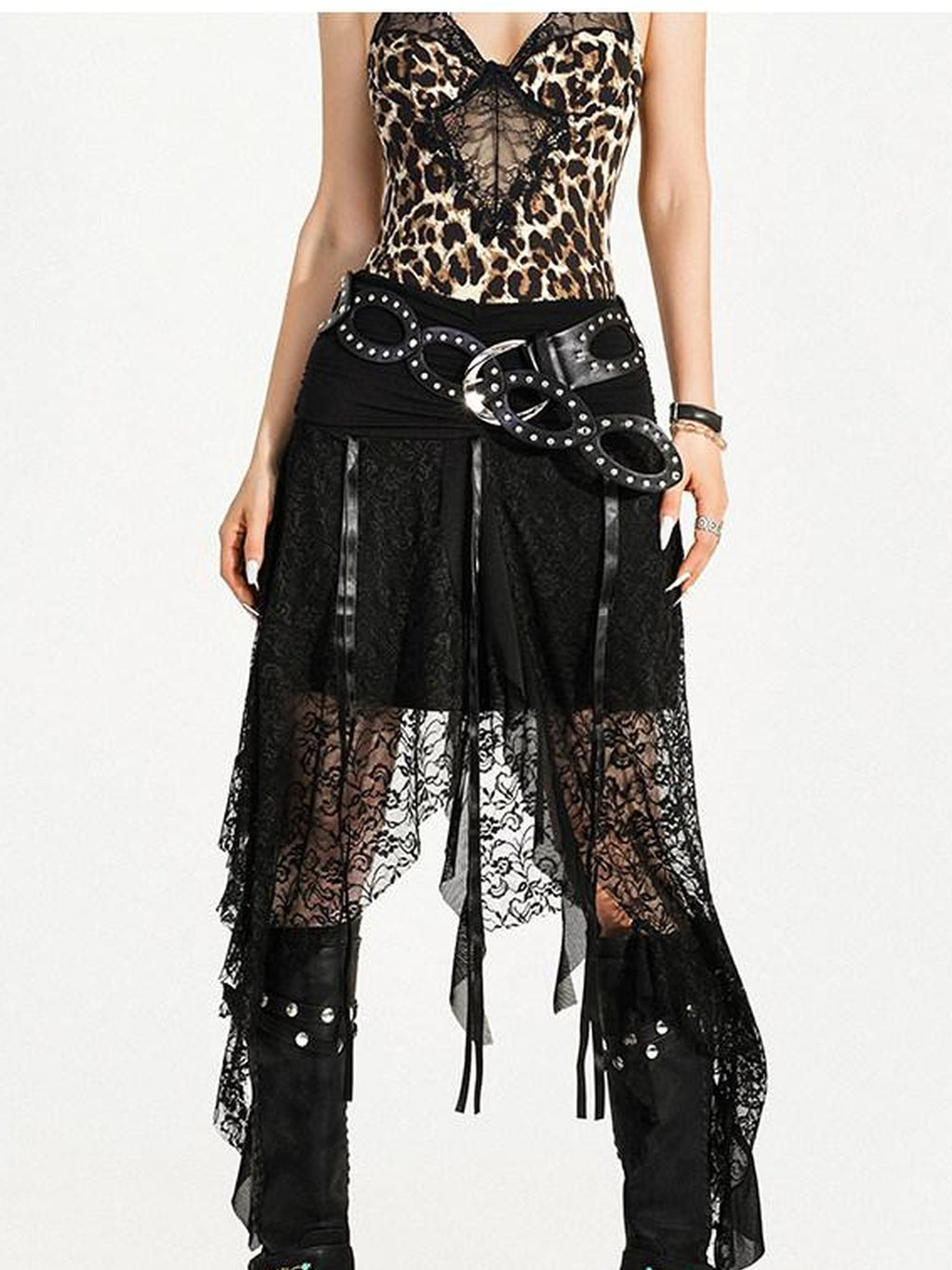 Nico Molly Rhinestone Cutout Vintage Punk Street Women Smooth Pu 5Cm Buckle Belts