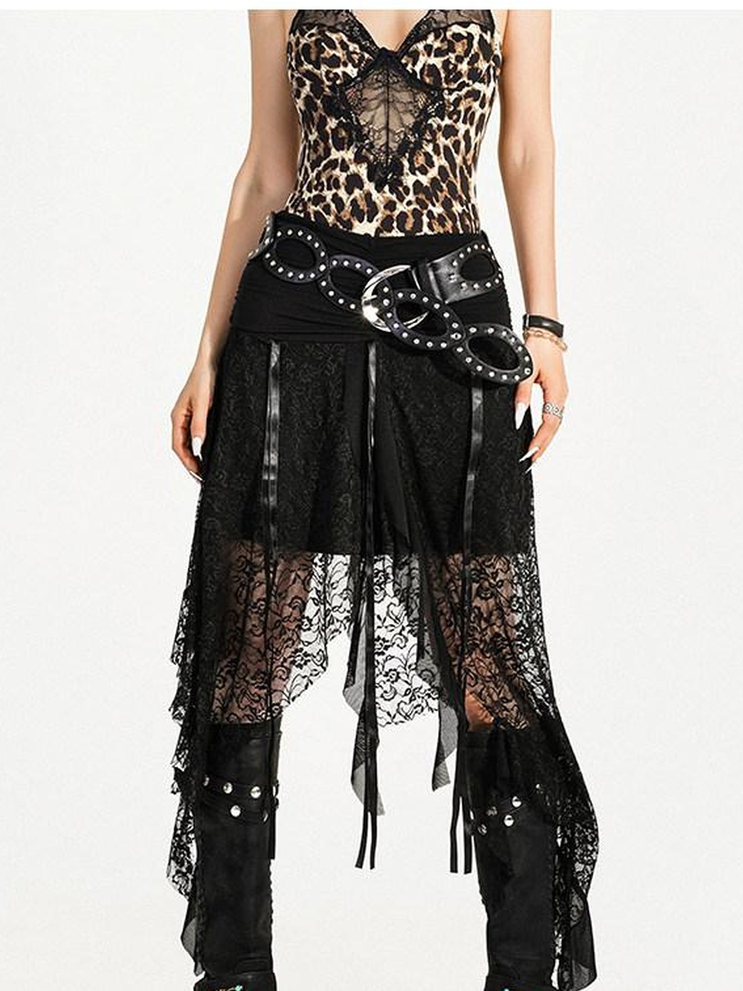 Nico Molly Rhinestone Cutout Vintage Punk Street Women Smooth Pu 5Cm Buckle Belts