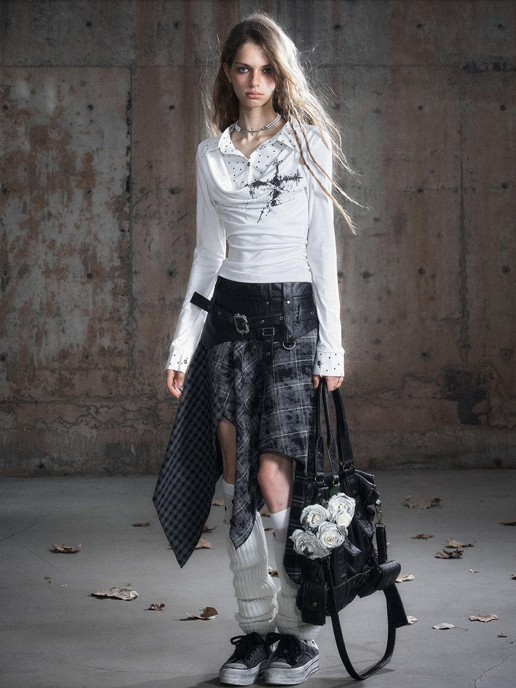 Cest Nous Tencel Non Deforming Punk Slim Printed Polo Collar Women Longsleevet-Shirts