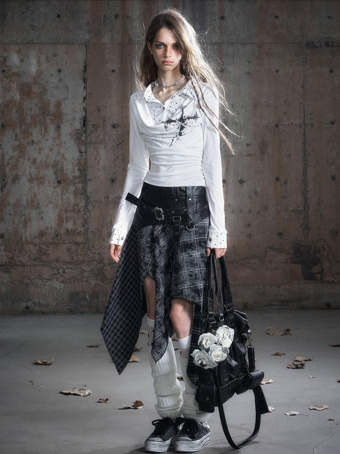 Cest Nous Tencel Non Deforming Punk Slim Printed Polo Collar Women Longsleevet-Shirts