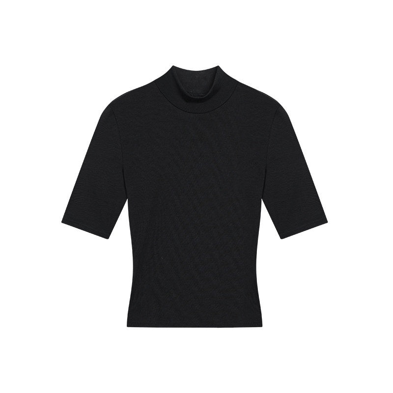 ZERO_Sexy_Slim_Solid_Stand_Collar_Lyocell_Knit_Half_Sleeve_Everyday_Basic_Crop_Tops_MISSTT