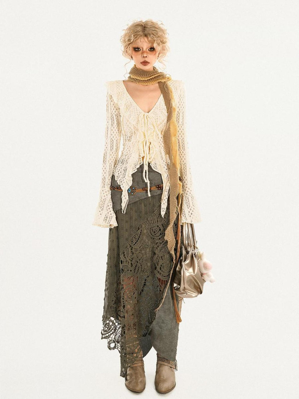 Nico Molly High Waist Asymmetrical Patchwork A Line Lined Women Casual Vintage Maxi Skirts