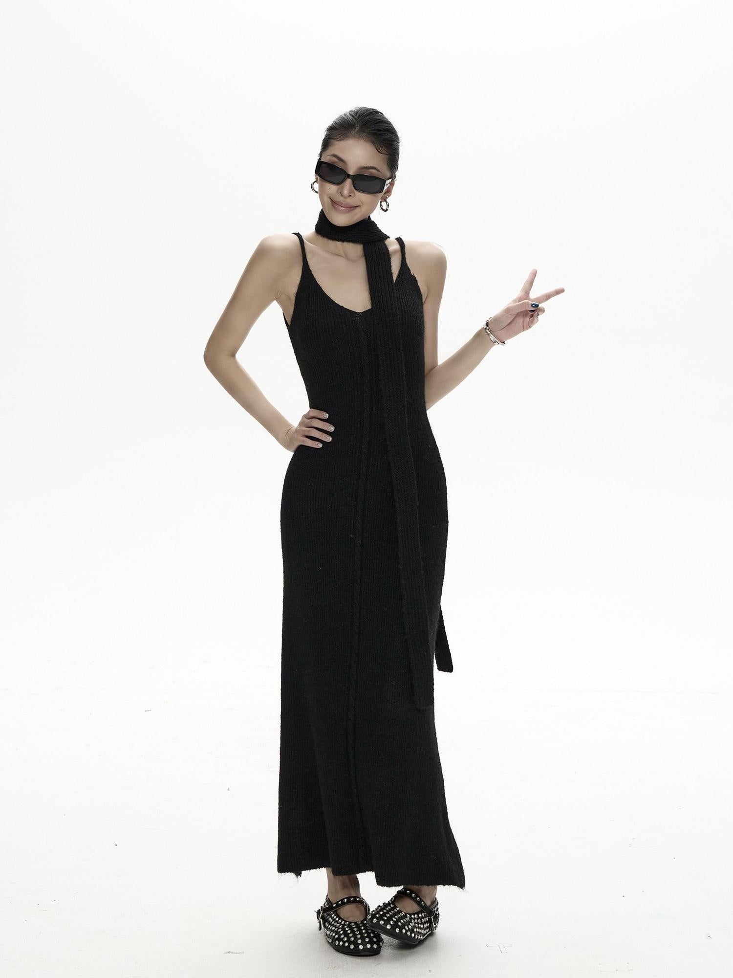 ZERO High Stretch Retro Two Piece Cardigan And Cami Women Acrylic Maxi Dresses