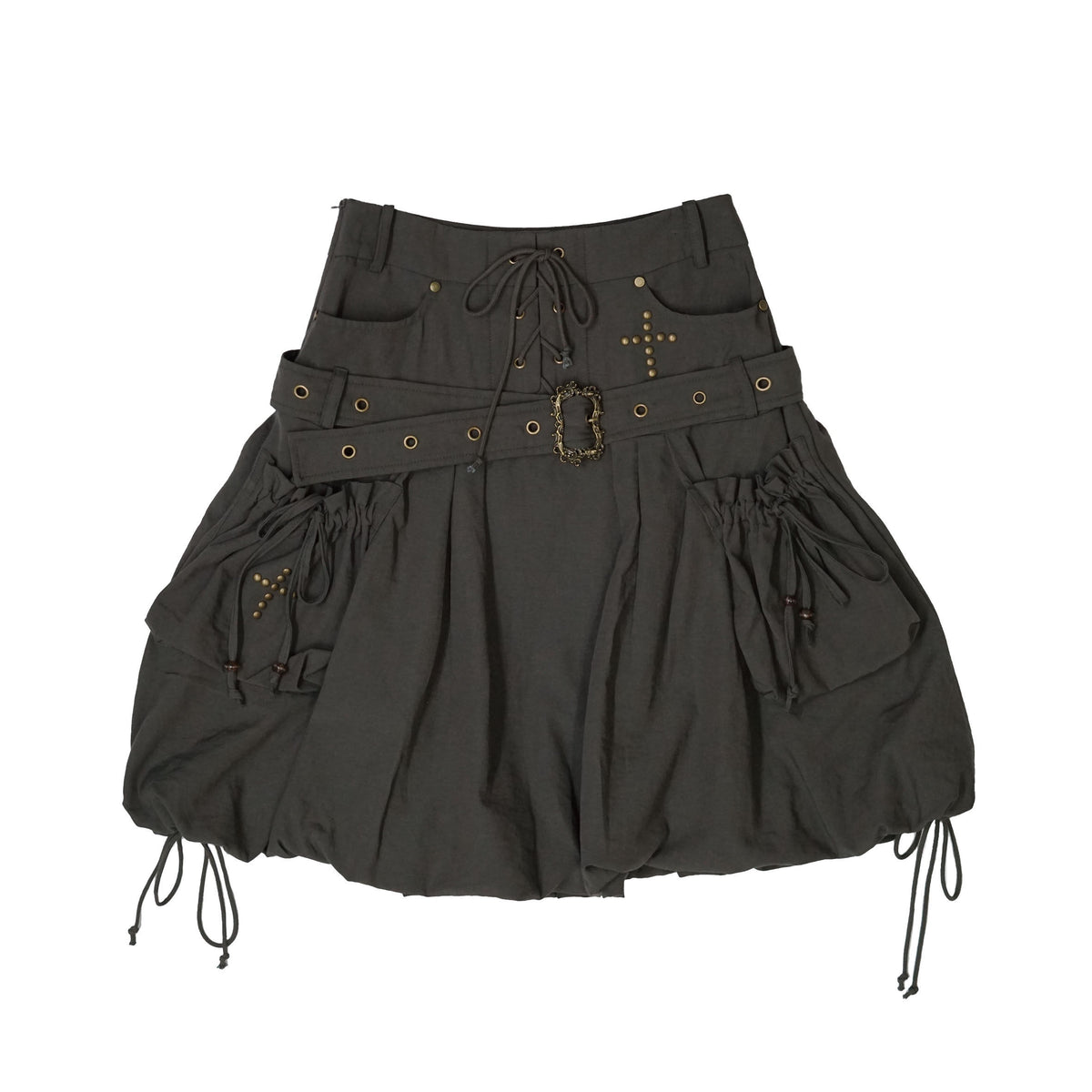 Cest_Nous_Studded_Lace_Up_Punk_Street_Loose_Fit_Mid_Waist_Bubble_Hem_Women_Gray_Midiskirts_MISSTT
