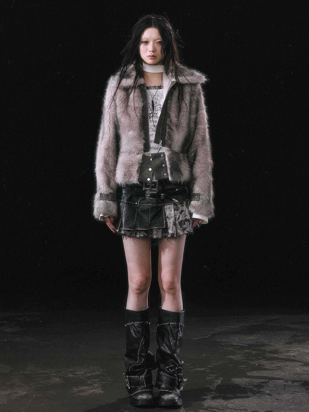 Cest Nous Thick Fur Collar Punk Street Short Fit Young Adults Silver Gray Beige Jackets