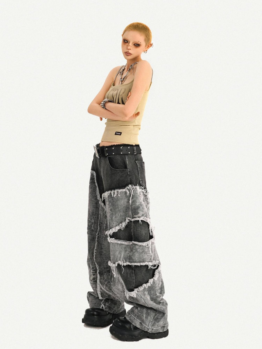 Nico Molly Loose U Neck Printed Short Non Padded Women Layering Khaki Black Camisoles