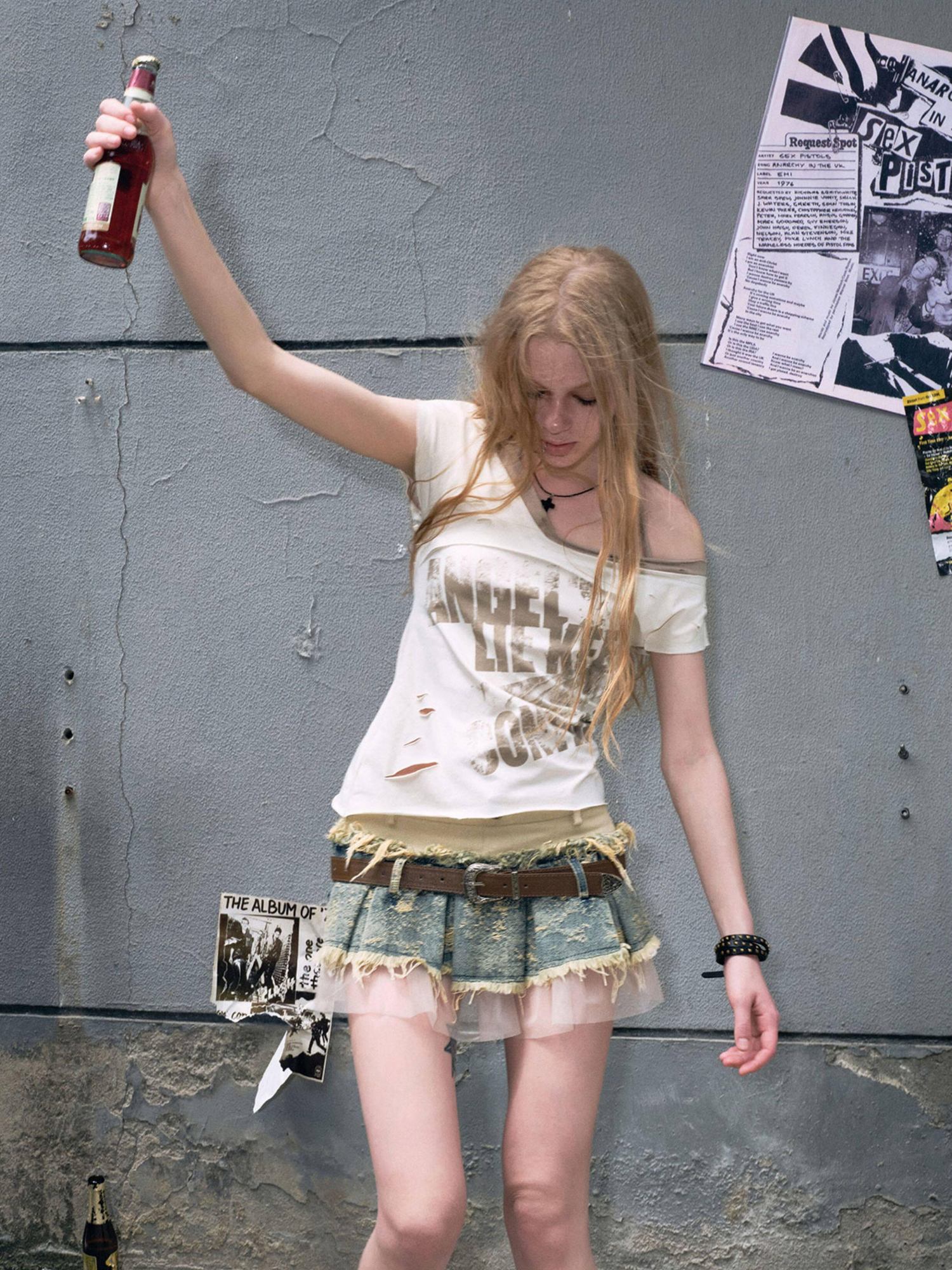 Cest Nous Soft Cotton Blend V-neck Punk Short Sleeve Women Beige Sage Offshouldercroptops