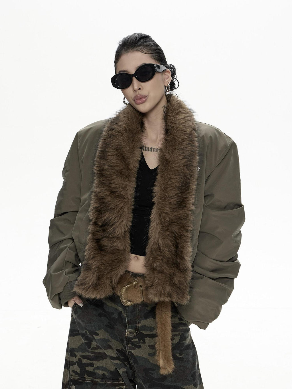 ZERO Warm Insulated Streetwear Long Sleeve Polyester Black Green Cropped Jackets