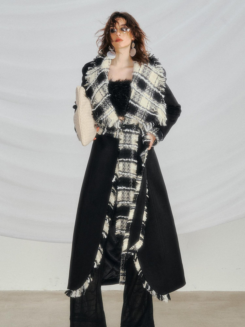 OfAkiva Warm Woolen Thick Hooded Slim Fit Checked Lapel Commuter Women Long Coats