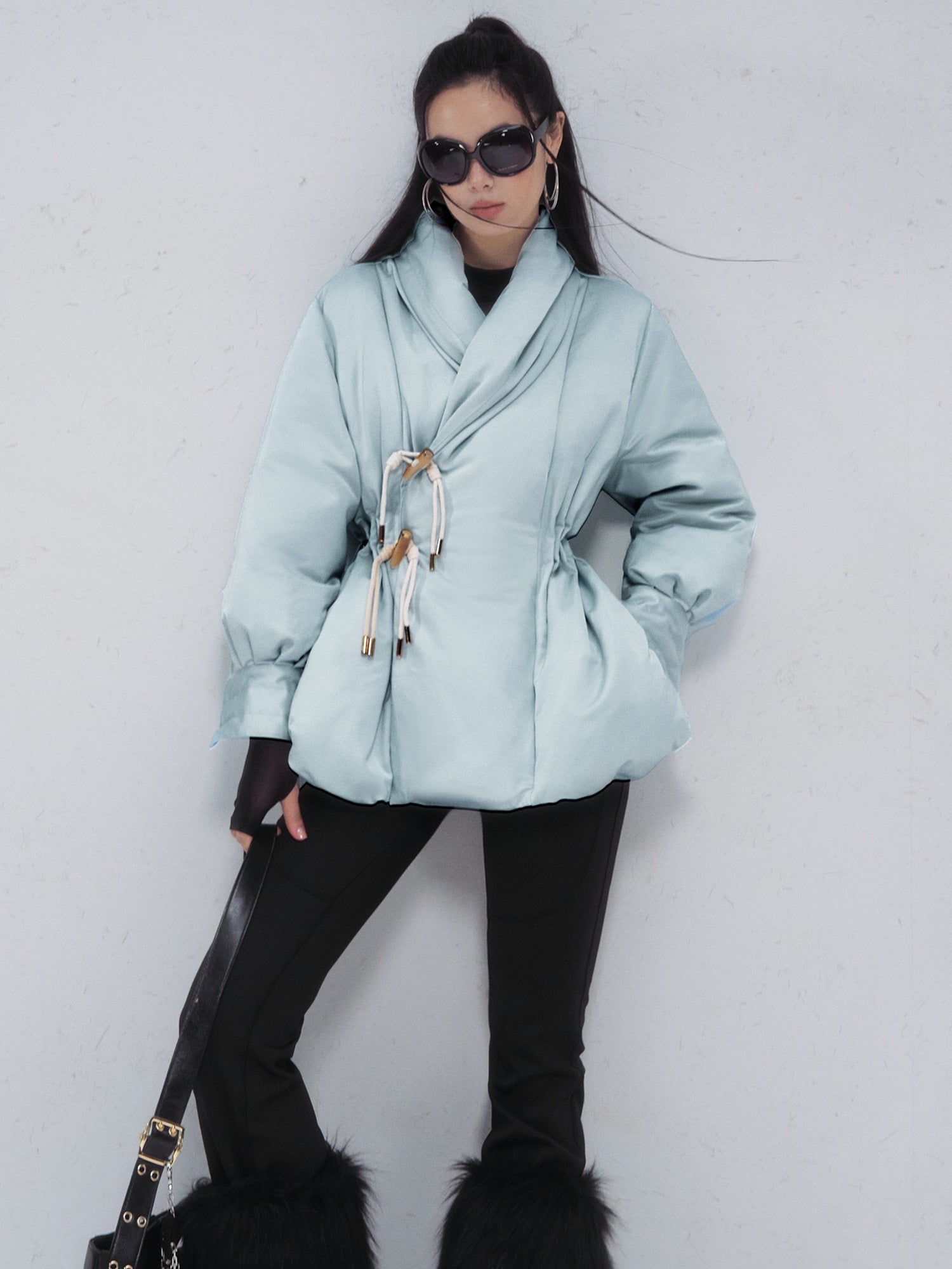 OfAkiva 90 Percent White Duck Down Slim High Waist Cropped Women Warm Down Jackets
