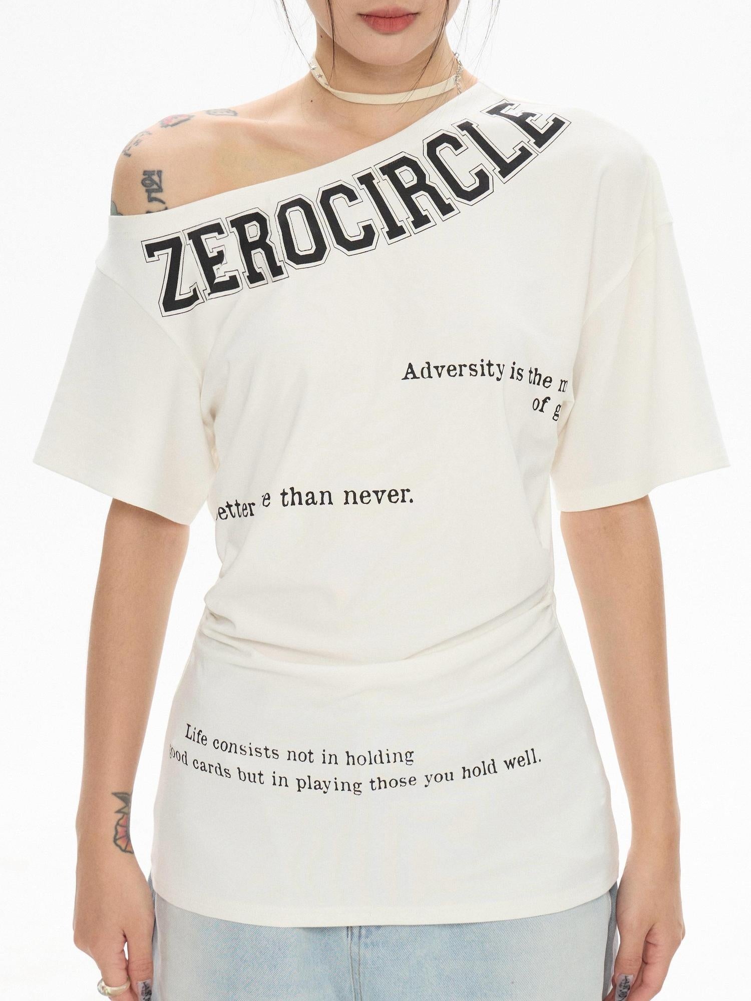 ZERO Viscose Printed Casual Loose Fit Asymmetric Neck Midlength Short Sleeve T-Shirts