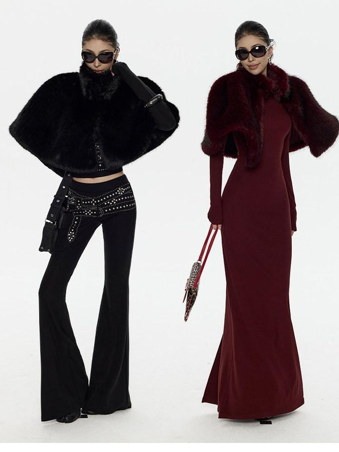 Cozy Thick High Neck Vintage Loose Short Length Daily Women Red Black Cardigans