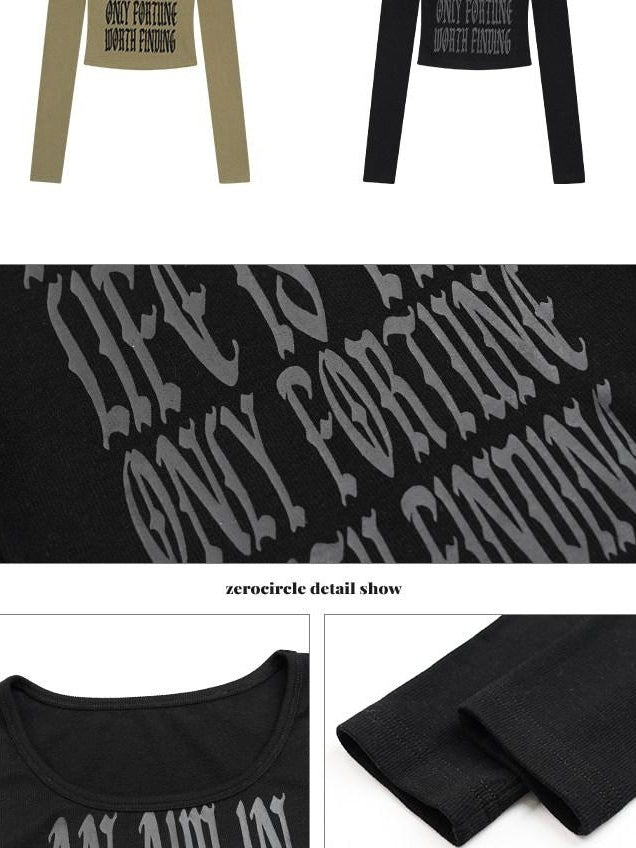 ZERO Sexy Viscose Knit Slim Fit Letter Print For Young Women Long Sleeve Crop Tops