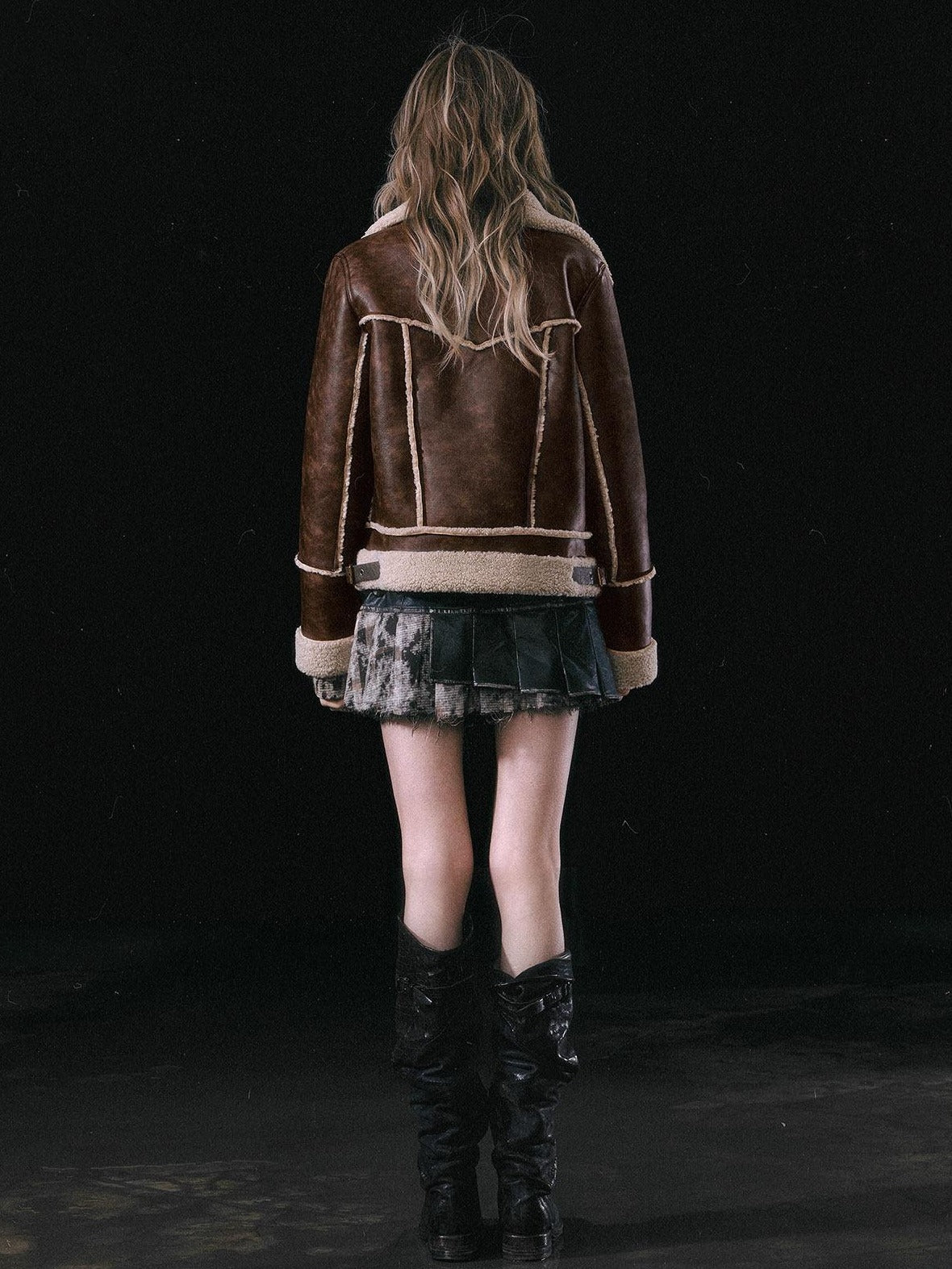 Cest Nous Thick Fleece Lined Street Straight Fit Patch Zipfront Brown Pu Leatherjackets