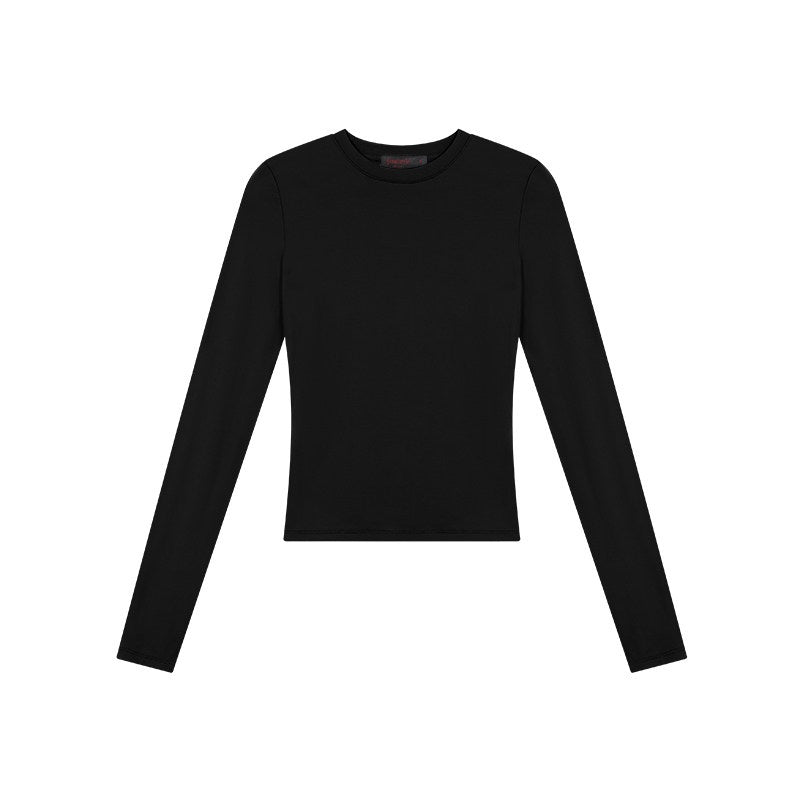 ZERO_Soft_Viscose_Knit_Sexy_Slim_Crewneck_Women_Black_Navy_Long_Sleeve_Crop_Tops_MISSTT
