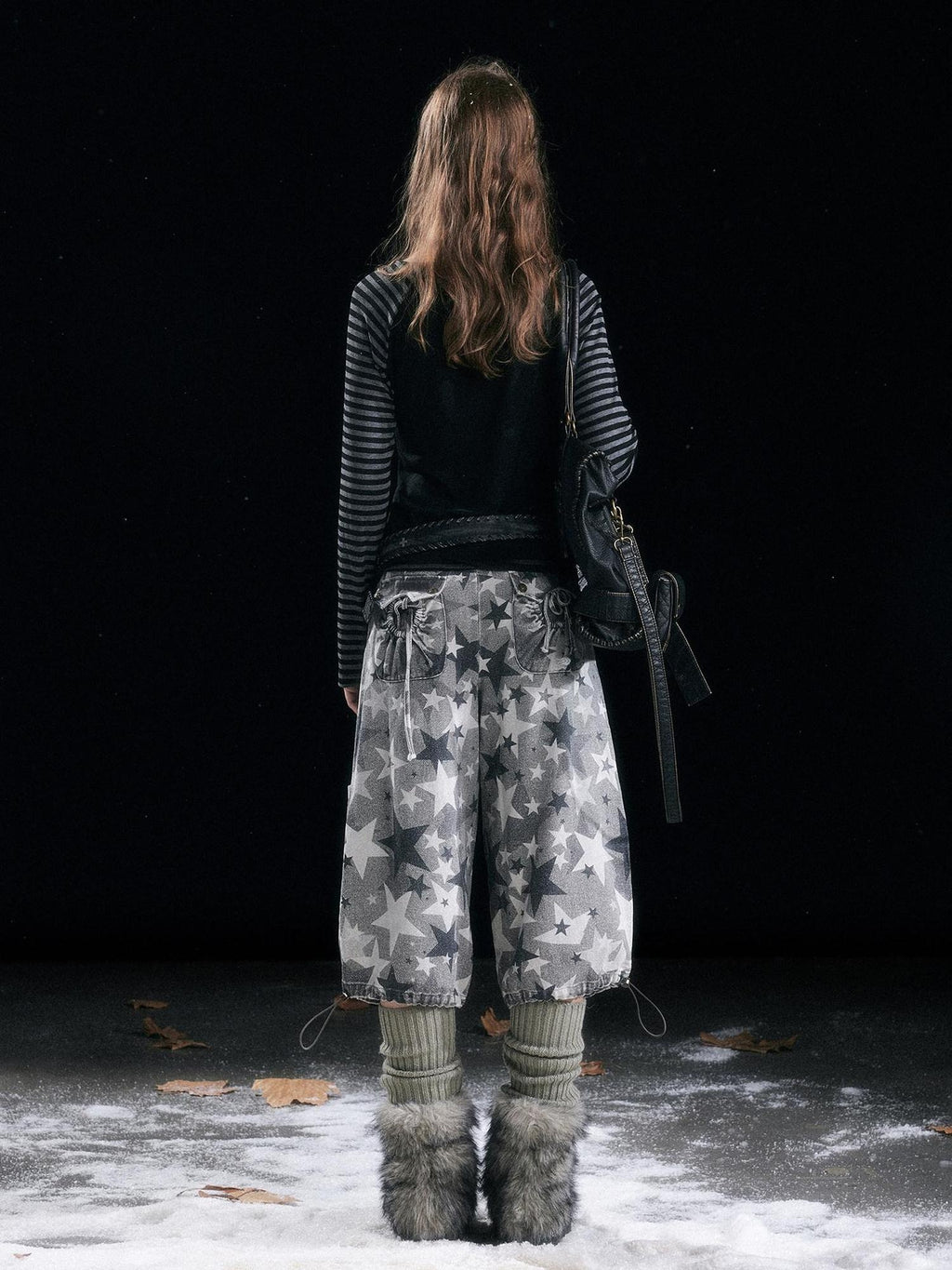 Cest Nous Distressed Grey Camo Cotton Tapered Button Fly Pockets Women Cargopants