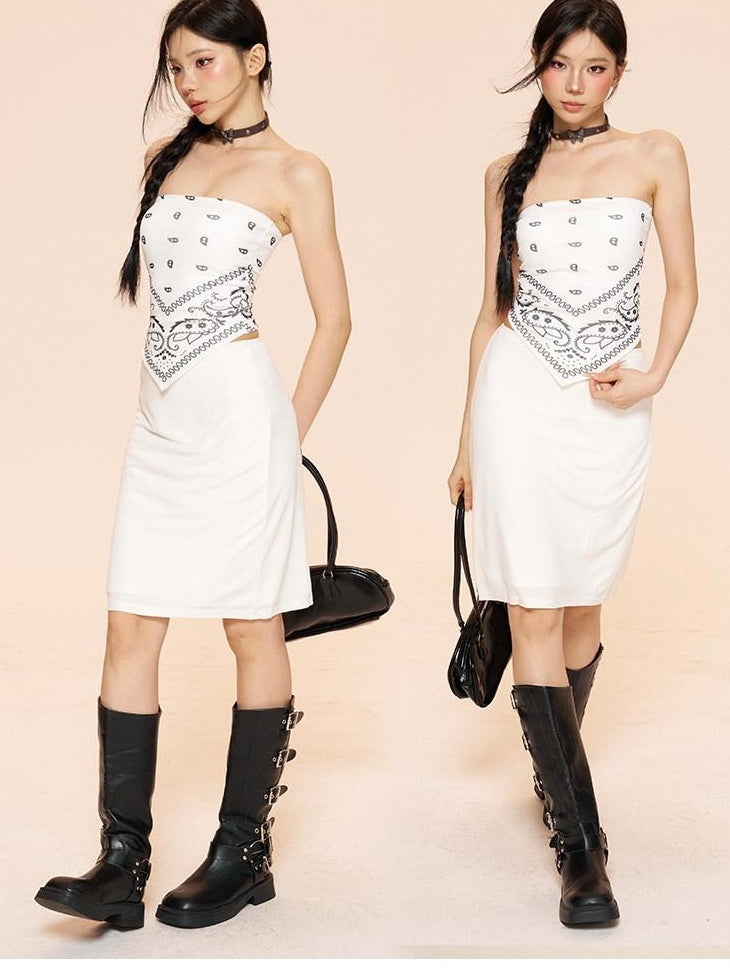 ZERO Built In Pad High Stretch Slim Printed Korean Casual Cropped Women Tube Tops