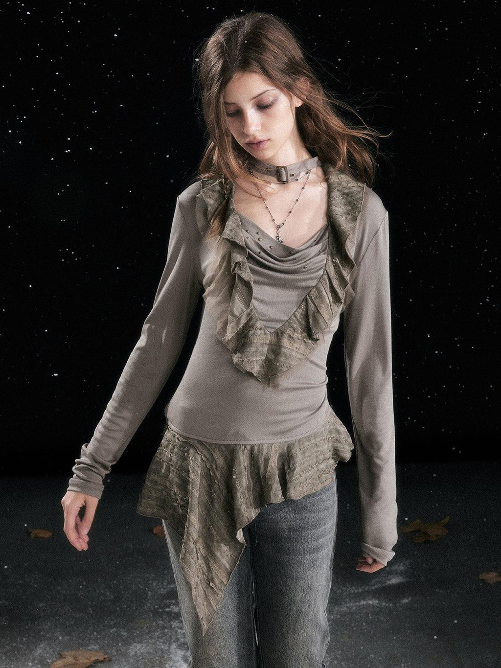 Cest Nous Lyocell Spandex Punk Flared Patchwork Long Sleeve Women Commute Minidresses